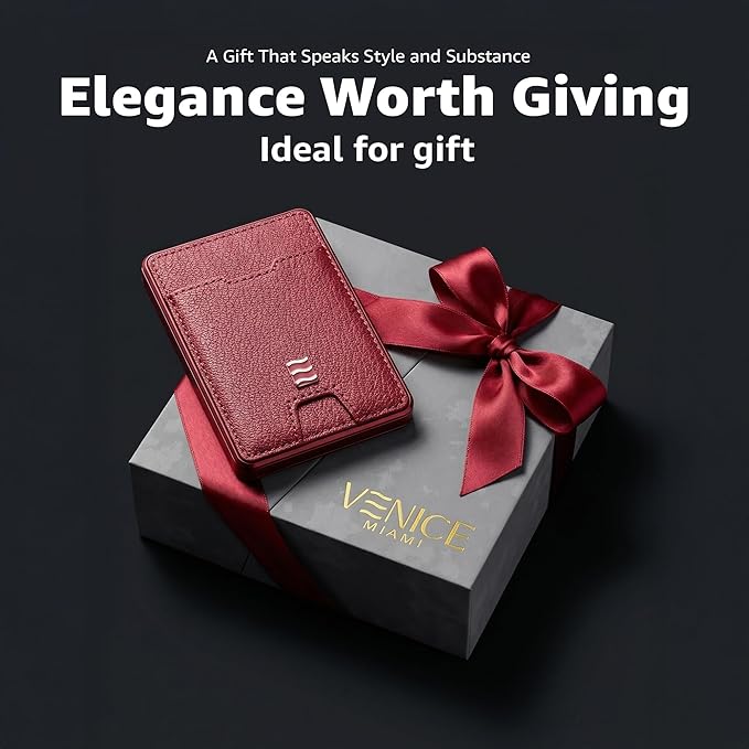 VENICE RFID Blocking Wallet, Minimalist Card Holder with Quick Access, Vegan Leather & Brushed Aluminum, Gift-Ready Packaging (Crimson Red)