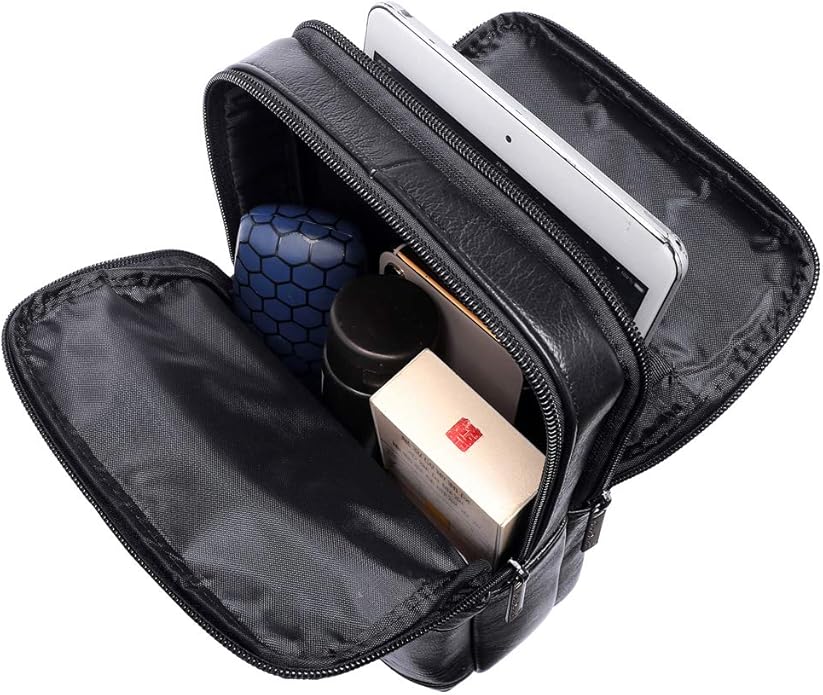 Hebetag Small Leather Sling Shoulder Bag Messenger Pack for Men Women Outdoor Travel Business