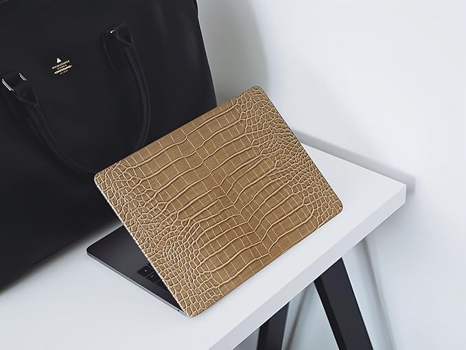 KEROM Compatible for Crocodile MacBook Pro 13 Inch Case 2025-2016 M2 M1 A2338 A2289 A2251 A2159 A1989 A1706 A1708, Textured Elegant Aligator Skin Snakeskin PU Leather Hardshell & Keyboard Cover, Brown