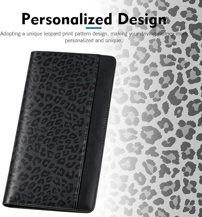 Car Registration and Insurance Holder, PU Leather Insurance License and Registration Card Holder with Magnetic Closure, Document Holder Organizer for License, Cards and Documents (Leopard)