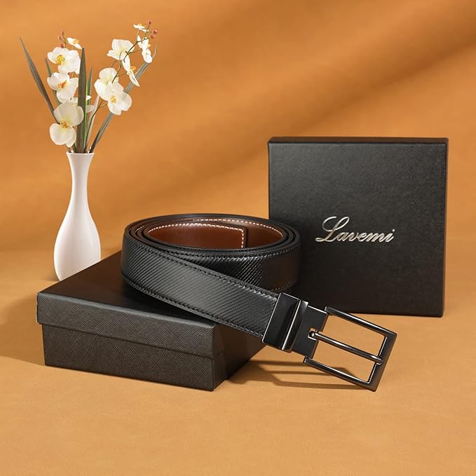 Lavemi Mens Belt Reversible 100% Italian Leather Dress Casual,One Reverse for 2 Colors,Trim to Fit