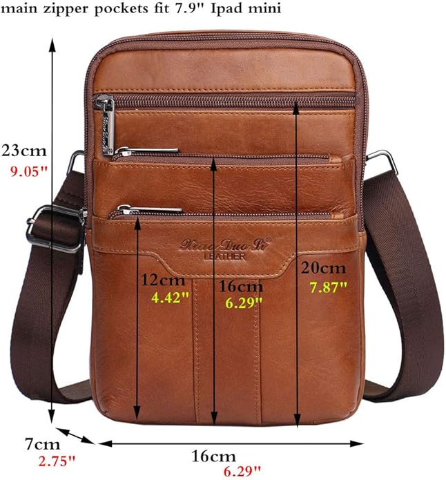 Hebetag Small Leather Sling Shoulder Bag Messenger Pack for Men Women Outdoor Travel Business