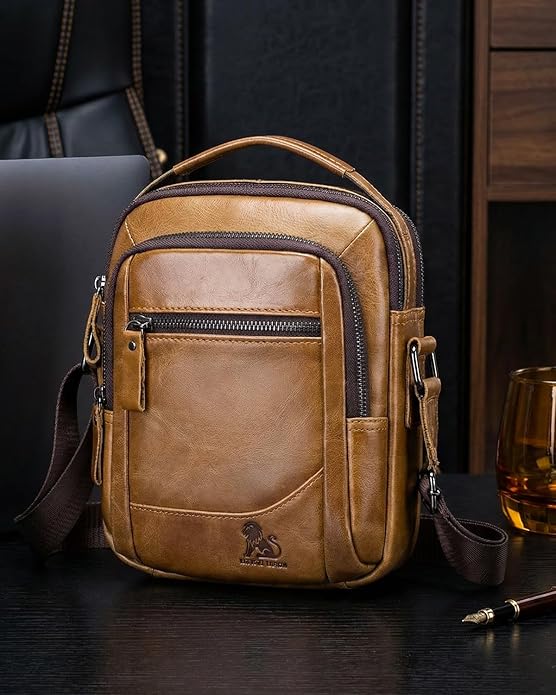 Premium Leather Men's Crossbody -Organized Storage & Durable,Stylish for Daily Carry