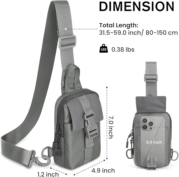 G4Free Waterproof Mini Crossbody Sling Bag, Small Chest Fanny Pack for Men, Lightweight Travel Sports Purse (Grey)