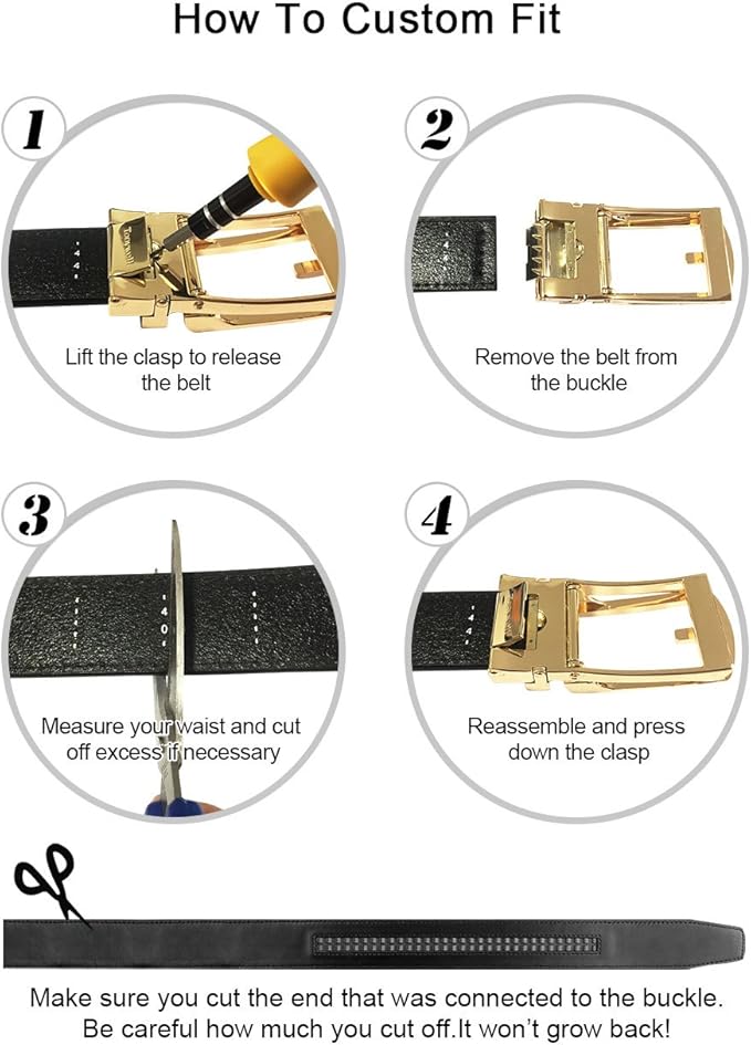 Tonywell Mens Leather Ratchet Belts with Click Buckle Perfect Fit Dress Belt 30mm Wide