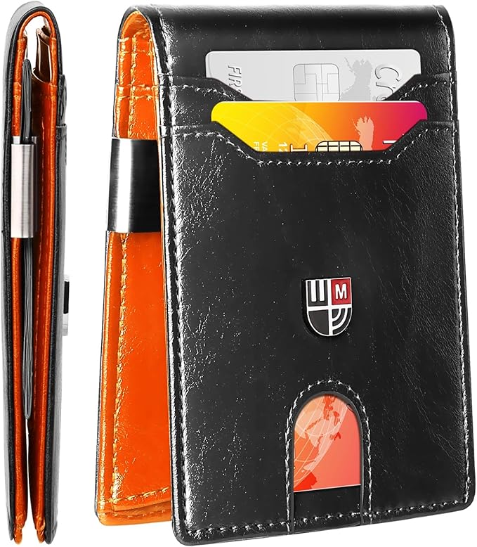 FirstVIP Wallet for Men Mens Wallet Slim Money Clip Front Pocket RFID Blocking for Men with 12 Slots and ID Window and Gift Box