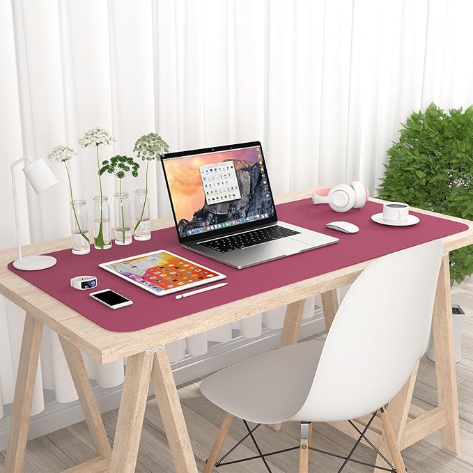 Hsurbtra Desk Pad, 35.5" x 17" PU Leather Desk Mat, XXL Extended Mouse Pad, Waterproof Desktop Blotter Protector, Non-Slip Ultra Thin Large Laptop Keyboard Writing Mat for Office Home, Deep Red