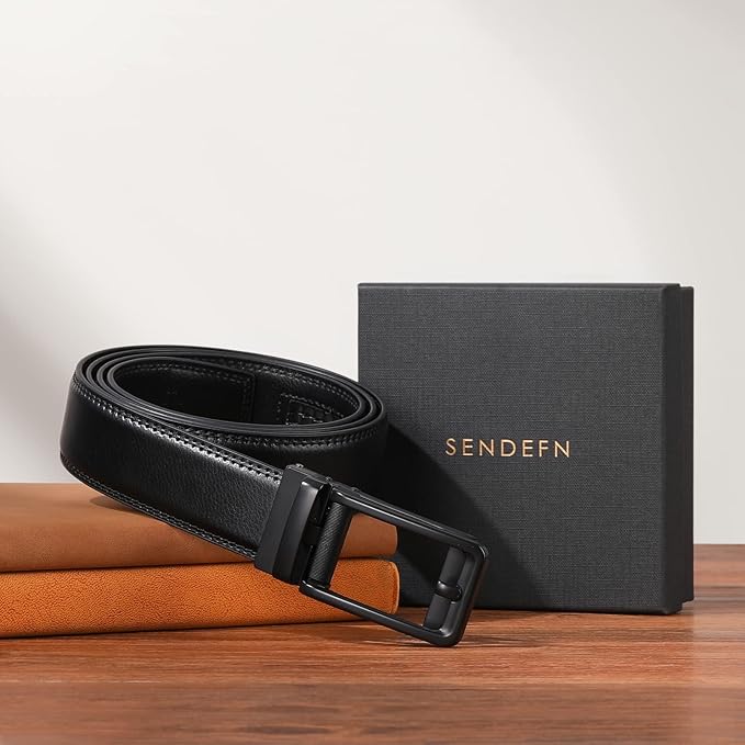 SENDEFN Men's Leather Dress Casual Belt 1 3/8" Automatic Adjustable Click Buckle Belts with Gift Box