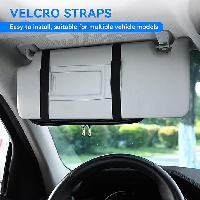 Car Sun Visor Organizer, Sunglass Holder and Storage Pocket, Card Cash Pouch with Multi-Pocket Net Zipper, Case Bag for License Pen Key, Auto Accessories for Truck, SUV, Van (Beige)
