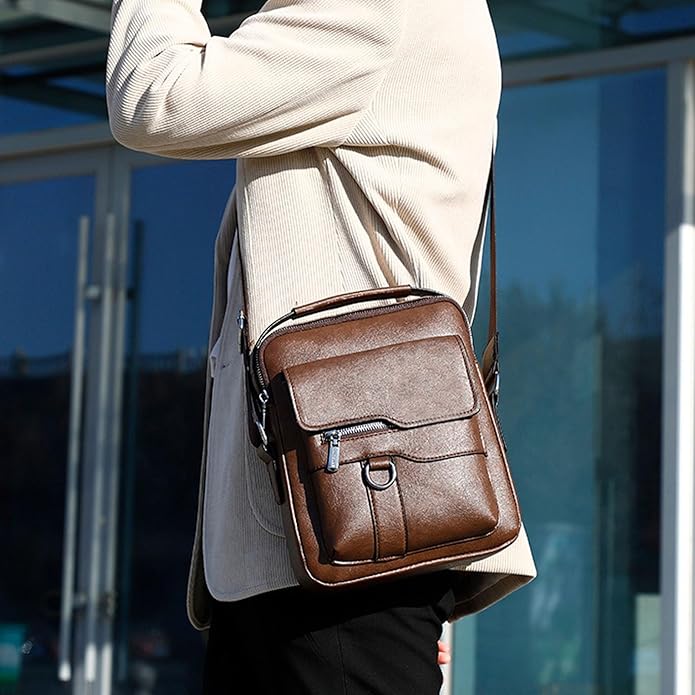 Small Crossbody Bag, Mens Shoulder Bag, Vintage leather Bag Office Business for Men, Handbag Purse Zipper