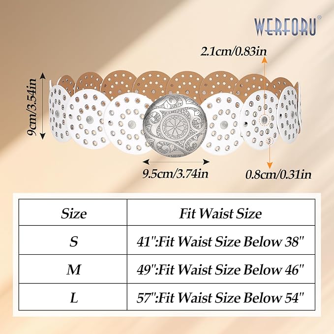 WERFORU Women Vintage Leather Belt Western Disc Waist Belts Ladies Western Belt Boho Belt for Dress Jean-