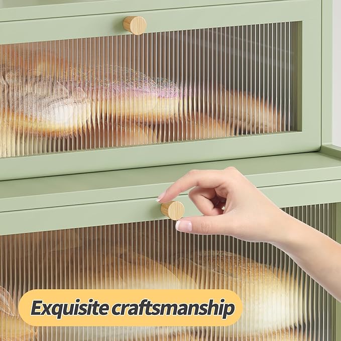 Double Layer Bamboo Bread Box for Kitchen Counter, Countertop Bread Storage Container, Bread Container Bread Storage with Window Bread Holder (Green)
