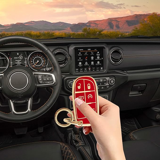for Jeep Key Fob Cover Keychain Soft Full Protection Key Case Shell, Car Accessories for Man,Girls, Women, Compatible with Jeep Smart Key 3 4 5 Buttons Protector(Red)