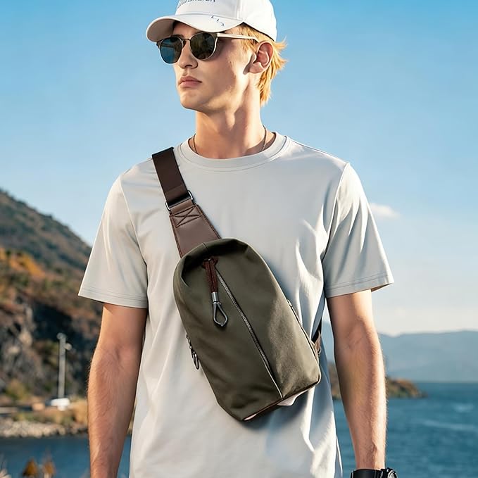 MOYYI Canvas Sling Bag Small Crossbody Bag for Men & Women, 2.5L Mini Casual Daypack Shoulder Bag, 2.5L Capacity (Green)
