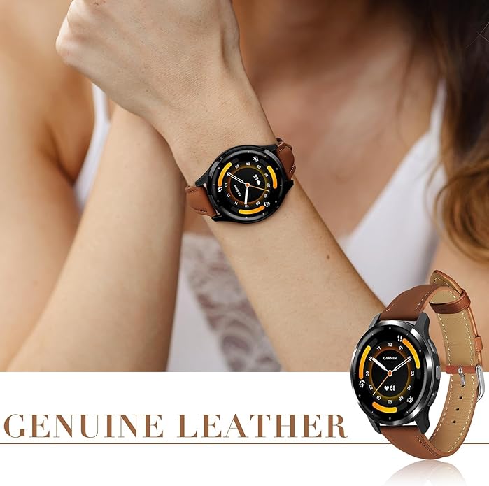 18mm Slim Leather Band Compatible with Garmin Venu 3S 41mm/Venu 4 41mm/Venu 2S/Vivoactive 4S/Vivomove 3S/Forerunner 255S/Forerunner 265S, Quick Release Thin Narrow Soft Strap for Women Men