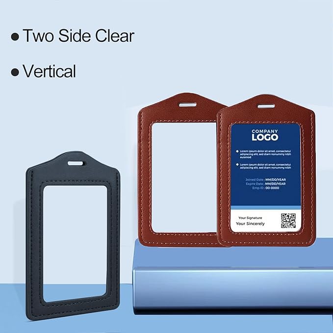 Larpur Pack of 2 Genuine Leather ID Badge Holders, Vertical ID Card Holders with Clear ID Window, Suit for Office, Staff, Students, Employees