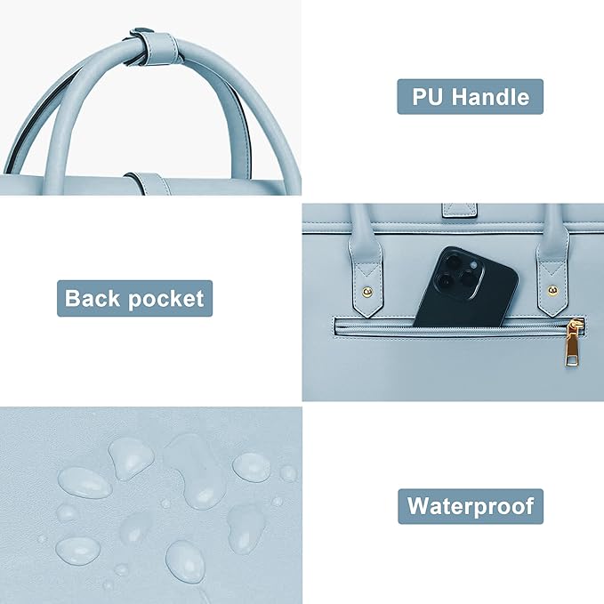 MOSISO Laptop Bag for Women, 15-15.6 inch PU Leather Laptop Shoulder Bags Convertible Backpack, 16 inch Messenger Bags Casual Handbag Work Briefcase Travel Computer Bag with Bowknot, Air Blue