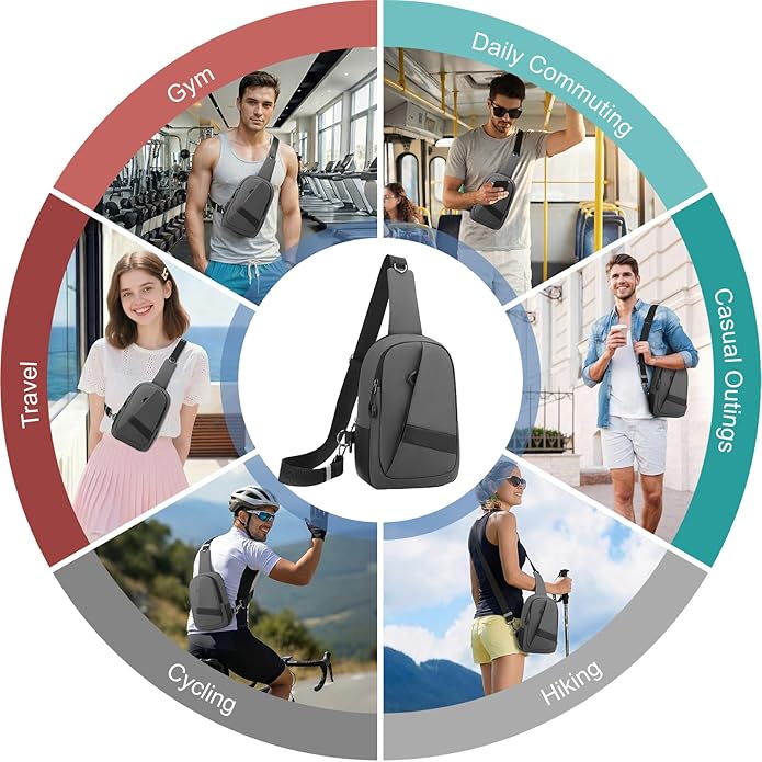 Hoedia Crossbody Sling Bag for Men Women, Shoulder Cross Body Bag EDC Back Pack with Reflective Strip and Multi-pocket