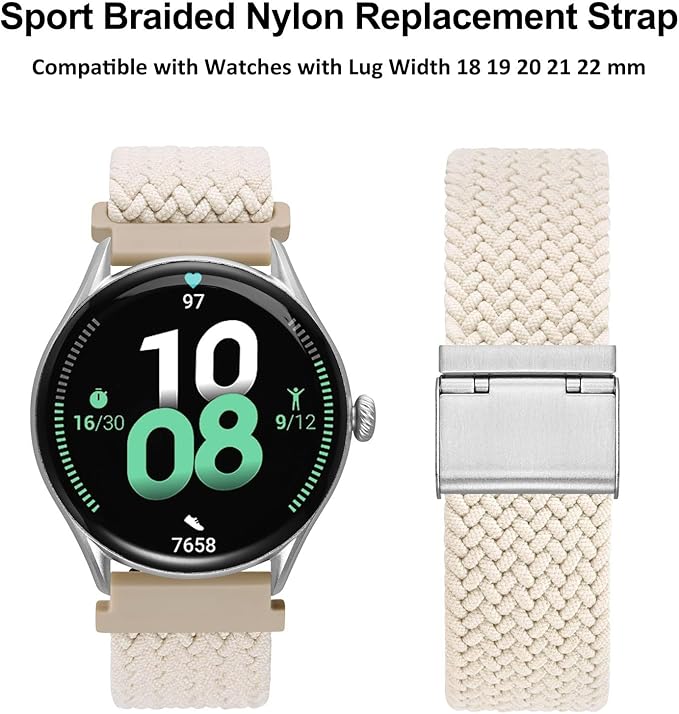 WOCCI 22mm Braided Nylon Watch Band for Men and Women, Quick Release, Silver Stainless Steel Buckle (Starlight)