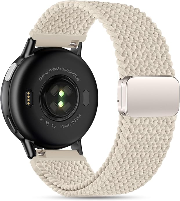 20mm Magnetic Braided Nylon Band Compatible With Garmin Vivoactive 6/Vivoactive 5/3/3 Music Watch Bands, Quick Release Stretchy Strap Replacement for Venu Sq 2/Forerunner 55/165/245/645