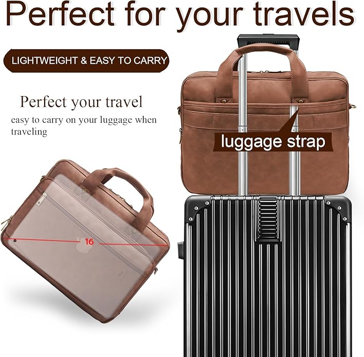 Briefcase for Men Leather Laptop Bag 16 Inch Messenger Bag Vintage Crossbody Laptop Computer Bag for Business,Work,Travel