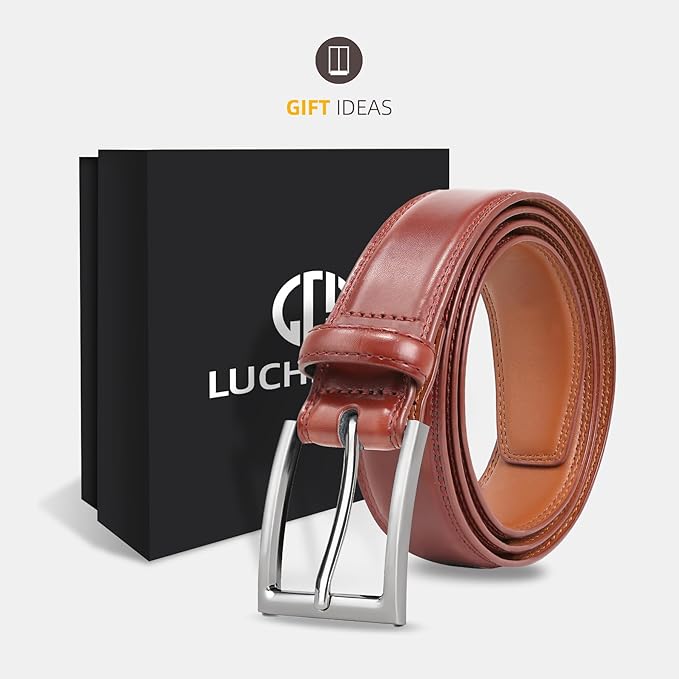Mens Genuine Leather Dress Belt Classic Casual Belt with Single Prong Buckle for Jeans Pants Work and Business