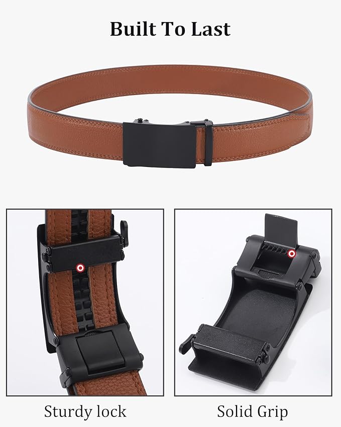 Kajeer Men Ratchet Belt Leather Adjustable Trim to Fit No Holes Slide Dress Belt for Casual Formal Gift
