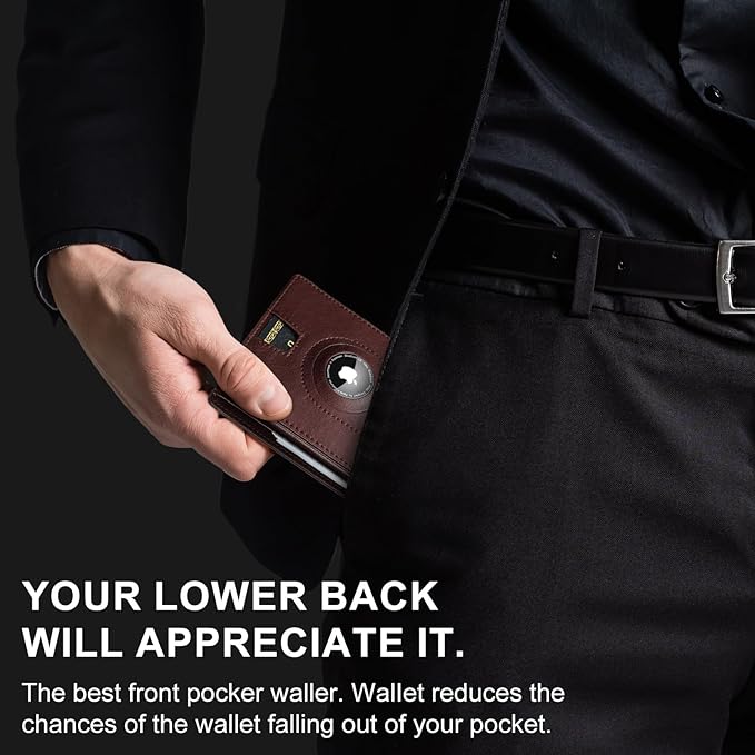 furid Air Tag Wallet Men Slim: Minimalist 2 ID Window RFID Leather Wallets with Airtag Holder - Gifts for Husband Father at Birthday Anniversary