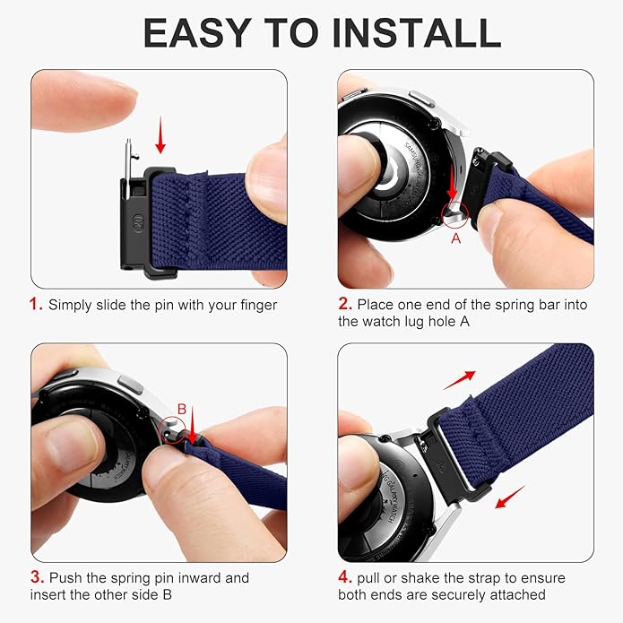Lerobo Elastic Bands Compatible with Samsung Galaxy Watch 8 7 6 5 4 40mm 44mm/Galaxy Watch 8 Classic 6 4 Classic 43mm 47mm 42mm 46mm/5 Pro Band 45mm/Active 2,3 Pack 20mm Adjustable Nylon Sport Band
