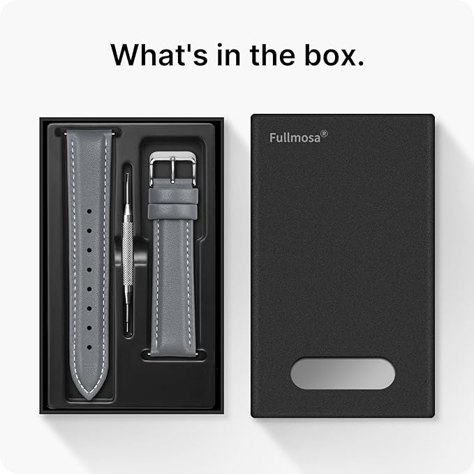 Fullmosa Watch Straps 20mm, Axus Series Leather Strap Replacement Watch Strap with Stainless Steel Metal Clasp for Men Women 14/16/18/20/22/24mm, Grey 20mm