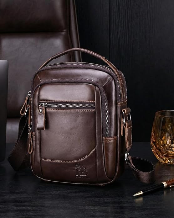 Premium Leather Men's Crossbody -Organized Storage & Durable,Stylish for Daily Carry
