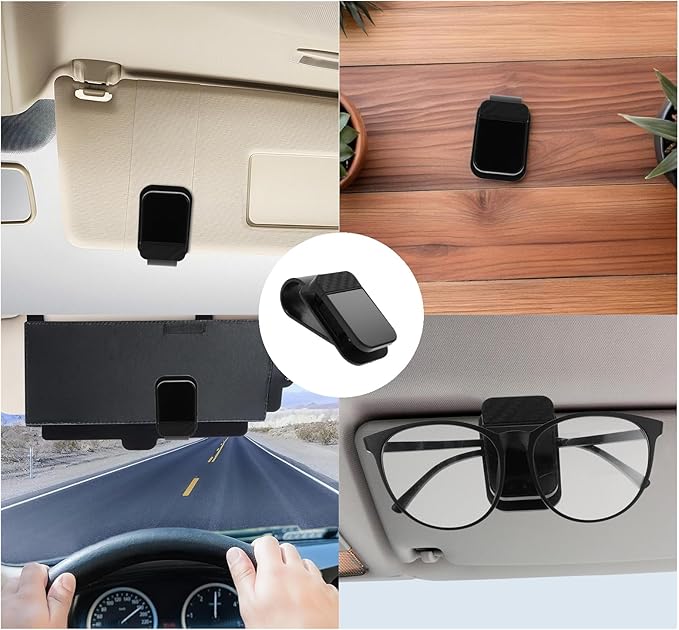 Car Visor Organizer, ABS Sunglasses Holder Clip with Document & Card Pockets, Multi-Pocket Sun Visor Storage for Truck SUV Van (Black)