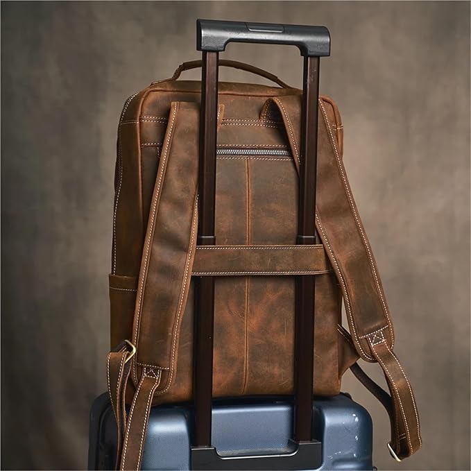 Leather Backpack Leather Backpack Men's Travel Business Bag Laptop School For 15.6 Inch