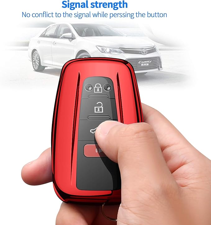 Autophone for Toyota Key Fob Cover with Keychain Soft TPU Key Shell Case,For 2019-2026 Rav4 2020-2022 Highlander Corolla Prius 2018-2024 Camry C-HR Avalon GT86 2021-2024 4runner (Red)