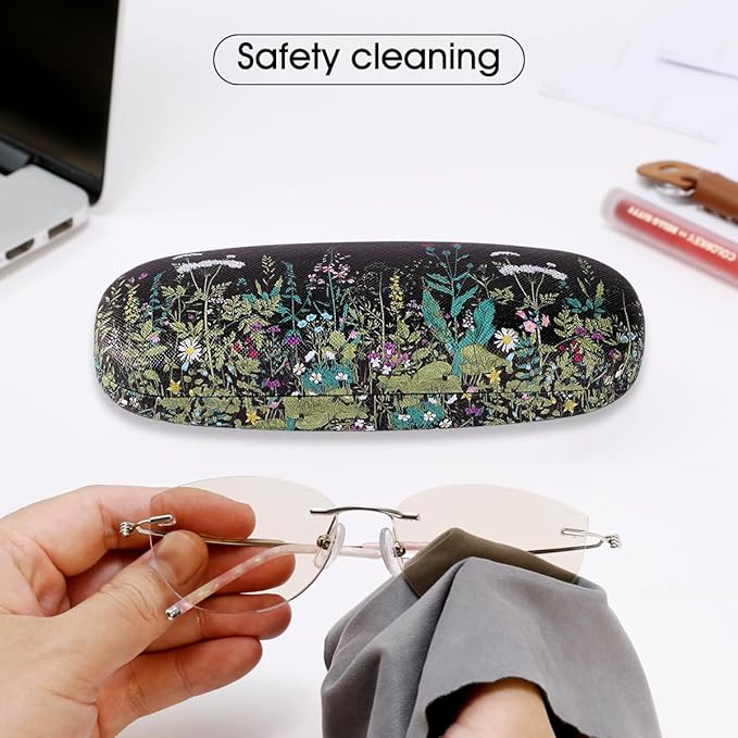 PERFECTSIGHT Hard Shell Eyeglasses Case, PU Leather Protective Glasses Case, Cute Eyeglass Case for Women Men Girls