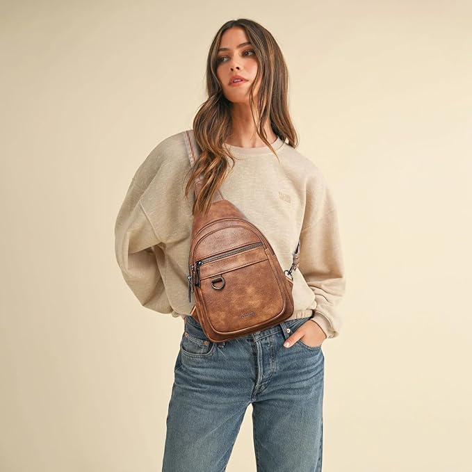 Leresas 7L Sling Bag for Women Men Vegan Leather Crossbody Bags Fanny Pack Purse Backpack Over Shoulder Bag Travel Anti Theft