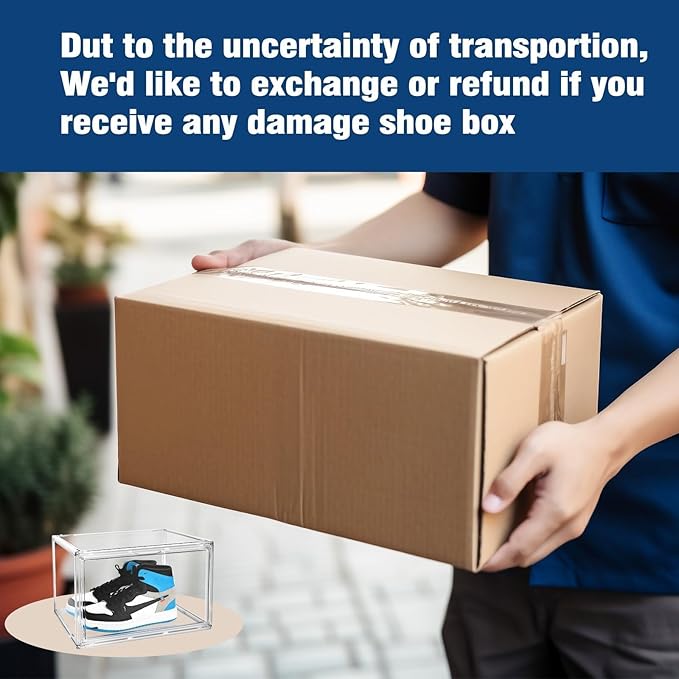 10 Pcs Clear Shoe Storage Boxes Stackable Acrylic Sneaker Shoe Display Case Size 14, Transparent Storage Bins for Boot Handbag Organizer Containers with Magnetic Lids