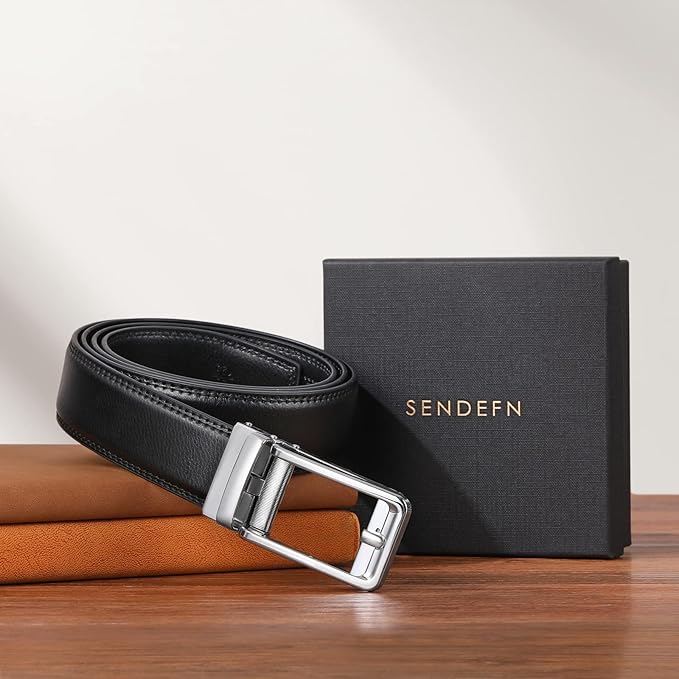 SENDEFN Men's Leather Dress Casual Belt 1 3/8" Automatic Adjustable Click Buckle Belts with Gift Box