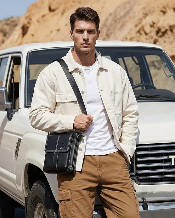 Men's Genuine Leather Crossbody Bag - Spacious & Functional & Durable Daily Use