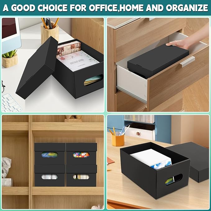 10PCS Photo Storage Box for 5"x7" Photos,12.8“ x 7.87“ x 5.3“ Picture Box Store and Protect Pictures with Lid, Photo Storage Box Documents Black