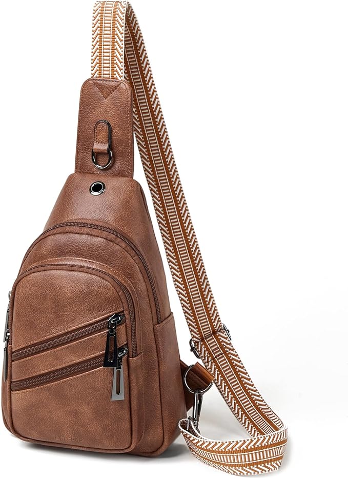 Leresas 7L Crossboydy Sling Bag for Women Vegan Leather Crossbody Purse Fanny Pack Chest Bag for Travel, Brown