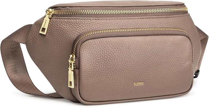 Kattee Fanny Packs for Women, Leather Crossbody Bags for Women Trendy, Small Belt Bag,Fashion Waist Packs with RFID Blocking, Khaki