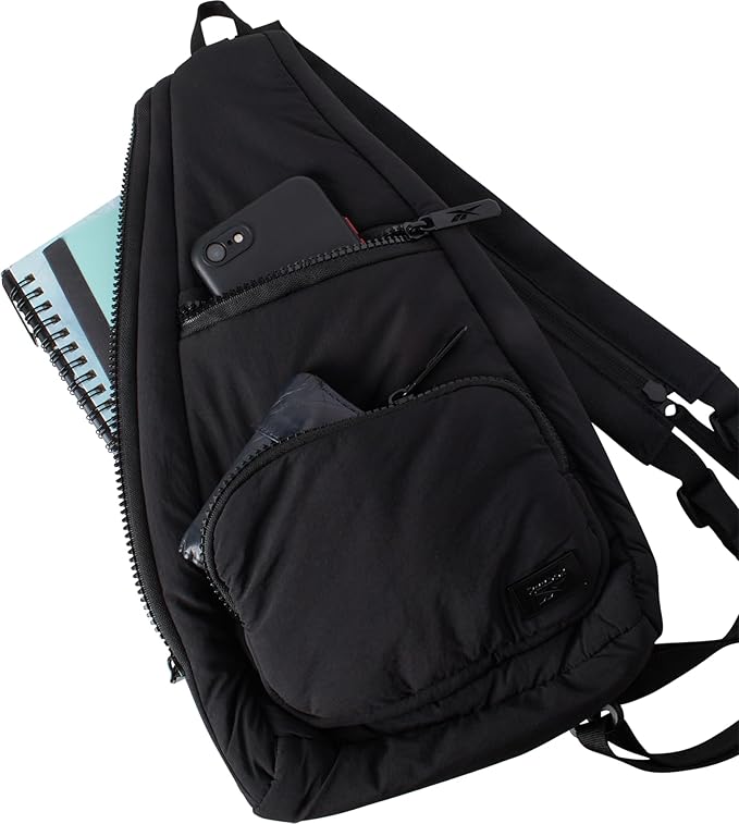 Reebok Unisex Crossbody Sling Bags – Compact Convertible Strap Cross Body Bag Travel Sling Bag - Gym & Travel Essential, Maeve Black