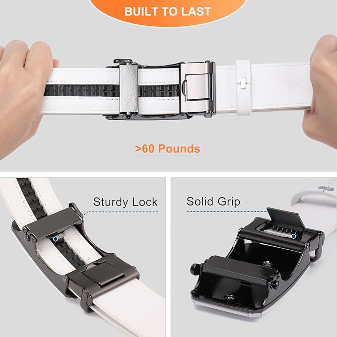 GAEKEAO Ratchet Belts for Men Dress Casual 1 3/12" Adjustable Genuine Leather Slide Buckle Designer Belt with Box Trim to Fit