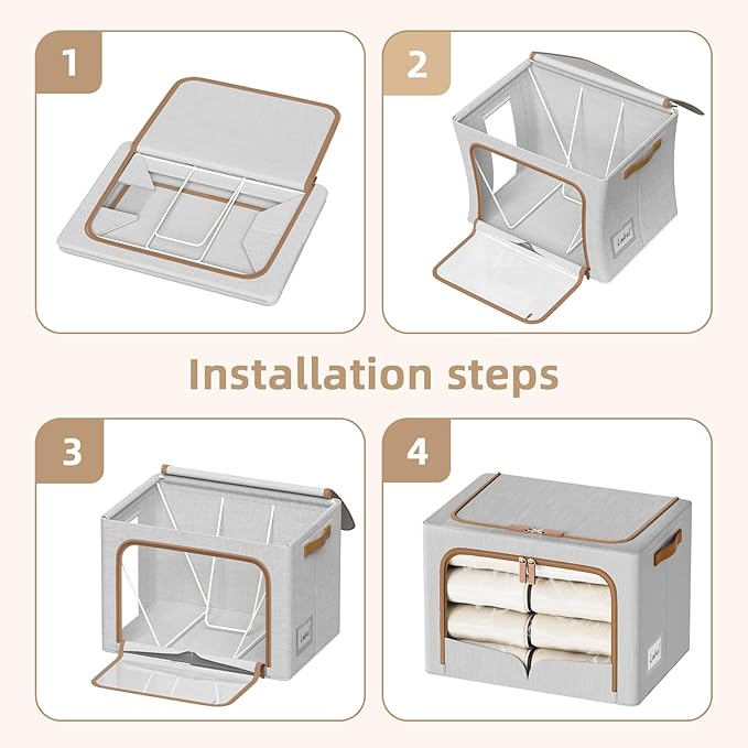 FHSQX 6 Pack Clothes Storage Bins - Foldable Storage Bins for Clothes Fabric Storage Box with Metal Frame (Light Grey, 19.7x15.7x13.8 inch)