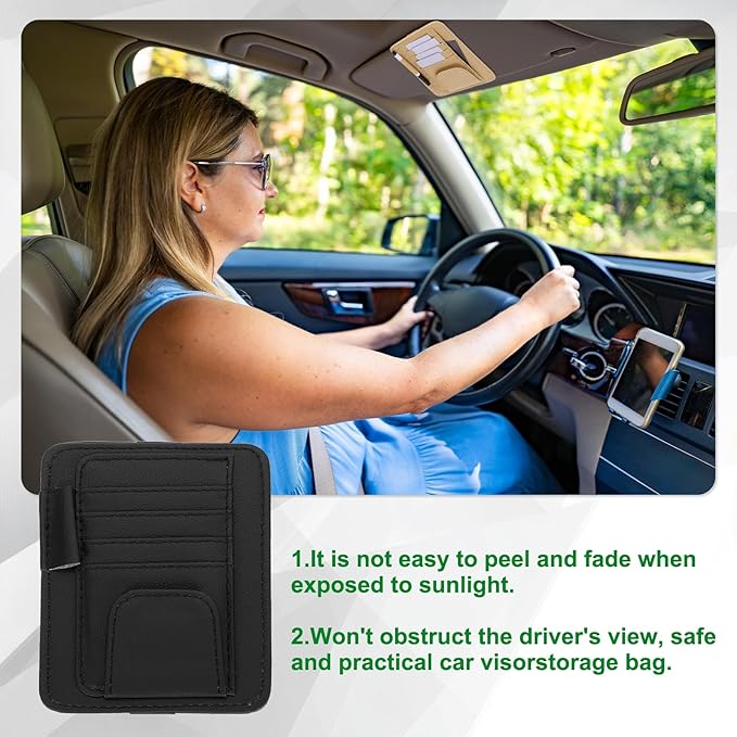 PATIKIL 1 Pcs Car Sun Visor Organizer, 6.1 x 4.9 Inch PU Leather Vehicle Storage Pouch Holder for Sunglasses Card Pen Driver License Car Accessories, Black