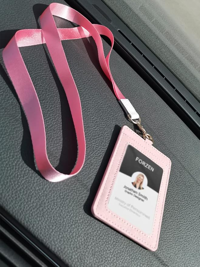 Badge Holder with Lanyard,Leather ID Card Holder,Vertical Lanyard ID Card Holder for Work Office (Pink-Bling)