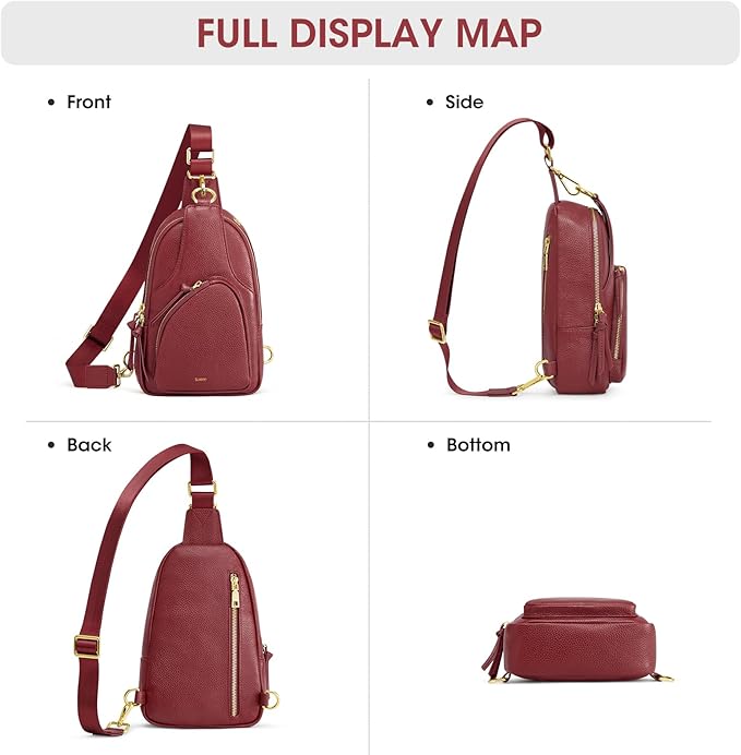 Kattee Sling Bag for Women, Leather Fanny Packs Crossbody Purse, Small Chest Bag with RFID Blocking, Red