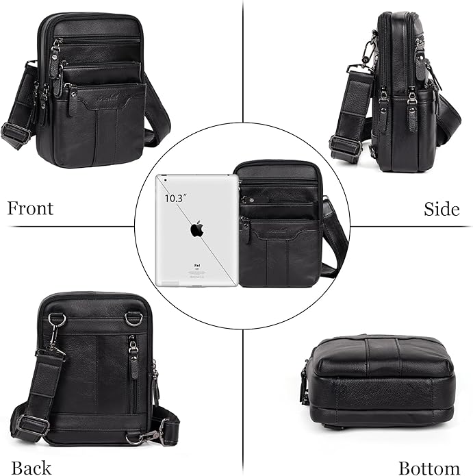 Leather Messenger Bag for Men, Small Leather Sling Shoulder Bag Messenger Pack for Men, Man Purse