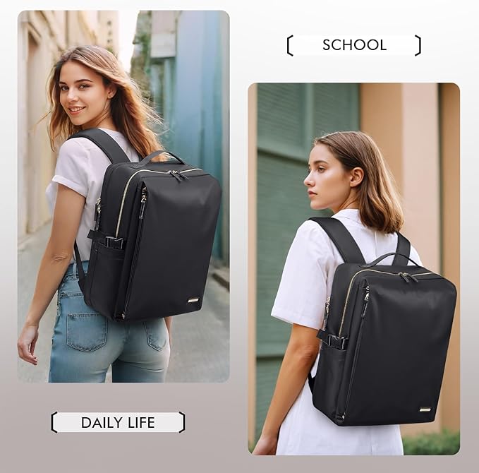 GOLF SUPAGS Stylish Laptop Backpack for Women Airline Approved Perfect for Work College and Travel Multi-Functional Casual Daypack Fits 17.3 Inch Notebook (Black)